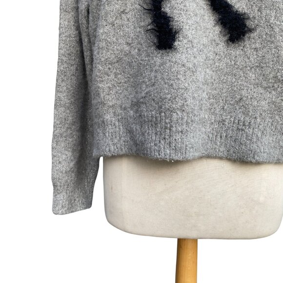 Maeve Anthropologie Sparkle Gray Bow Sweater Slouchy Oversized Holiday Party-L - Picture 6 of 10